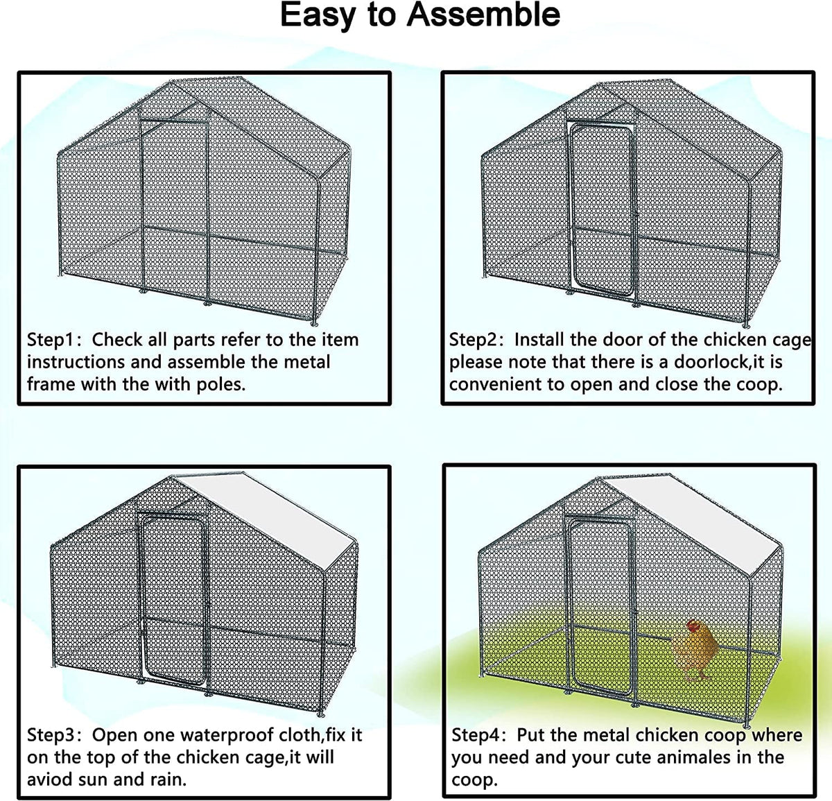 Phonjoroo Metal Chicken Coop With Run Cover, 10 ft L x 6.6 ft W x 6.6 ft H (79.2 in H x 79.2 in W x 120 in D)