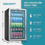 EUHOMY Beverage Refrigerator, 126 Can, 3.2 Cu.Ft, Glass Door - BR-110