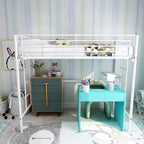 Metal Twin Loft Bed For Kids With Ladders And Safety Guard Rails - White