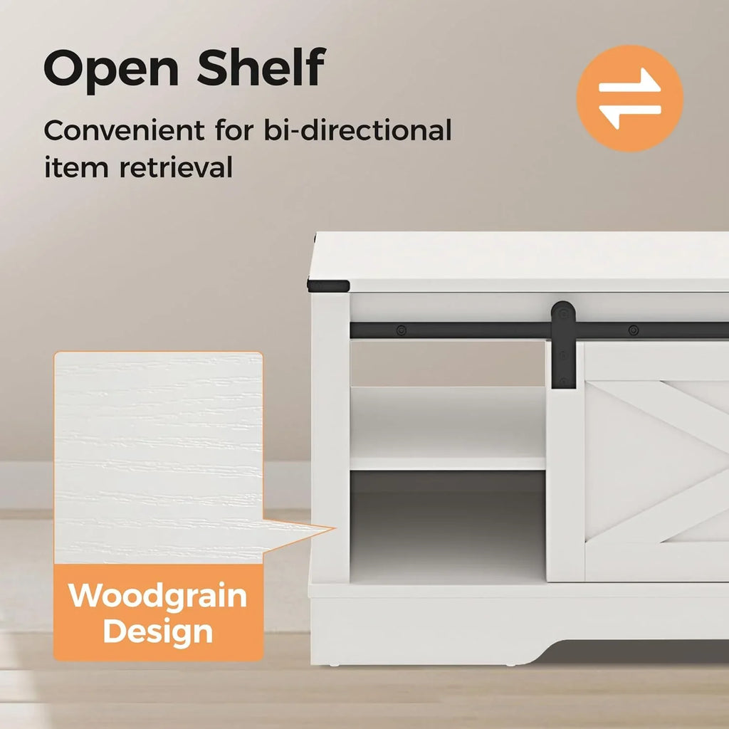 Farmhouse Coffee Table With Storage And Sliding Barn Door, 48 in, White