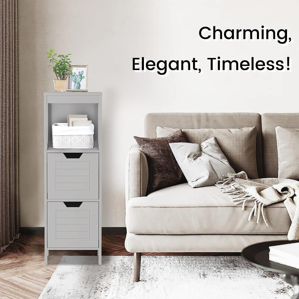 Freestanding Wooden Bathroom Storage Cabinet With 2 Adjustable Drawers - Gray
