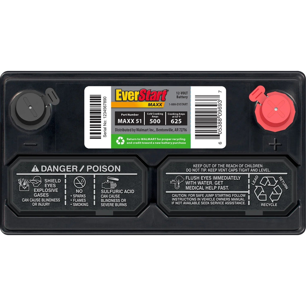 EverStart Maxx Lead Acid Automotive Battery, Group Size 51, 12 Volt, 500 CCA