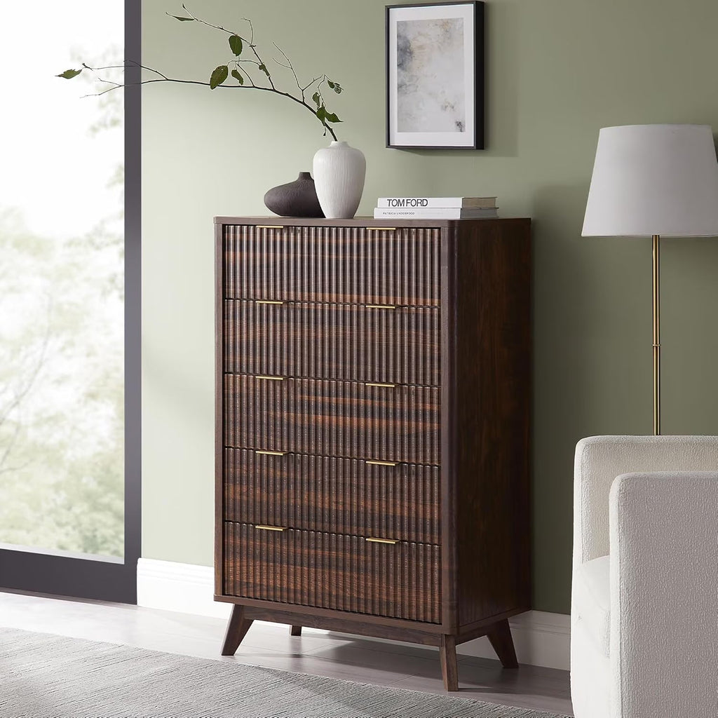 OKD 6-Drawer Dresser With Faux Marble Top, Natural Oak, 16in D x 54in W x 32in H