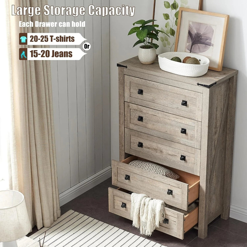 Farmhouse Engineered Wood 5-Drawer Dresser, 15.75in D x 31.25in W x 48in H