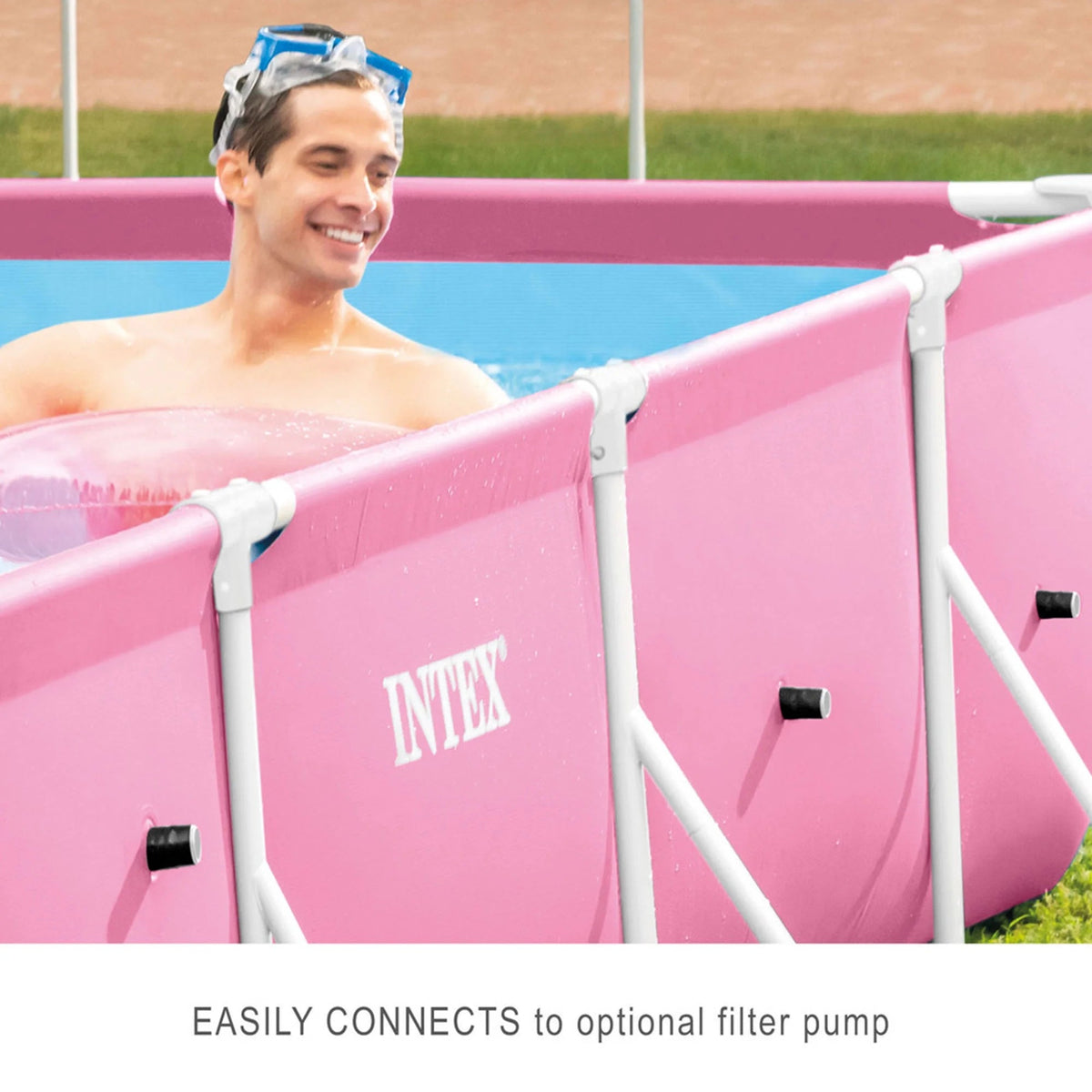 INTEX Rectangular Metal Frame Above Ground Swimming Pool, Pink, 7ft x 23in