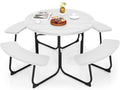 Giantex Round Outdoor Picnic Table And Bench Set, 43in, White, Up To 8 Persons