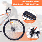 Men's Hybrid Road Bike 28 inch 700C Wheels, 21-Speed, 21-inch Aluminum Frame - Silver and Orange