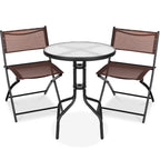 Best Choice Products 3-Piece Patio Bistro Dining Set With Glass Tabletop And Folding Chairs - Gray