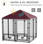 Outdoor Dog Kennel With Rotating Bowl Holders, 5 ft x 5 ft x 5 ft, Black And Red