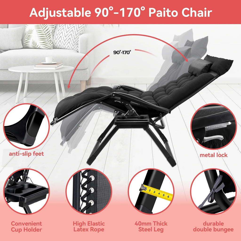VECUKTY XXL Zero Gravity Chair, 500lb Capacity, 33-Inch Wide Padded Seat