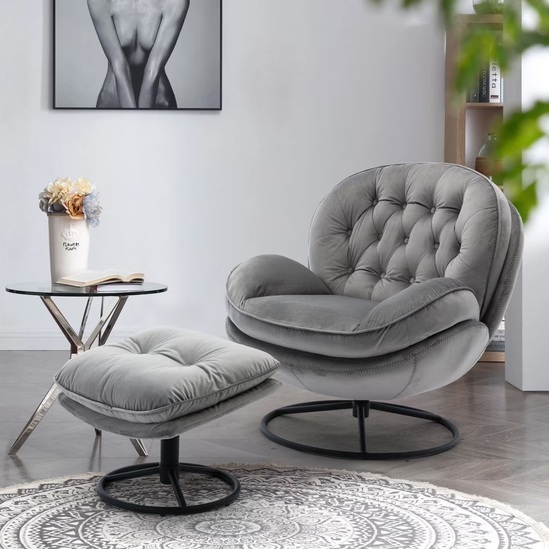 Velvet Swivel Accent Chair With Ottoman Set, Pink, 31.73 x 33.5 x 33.78 Inches