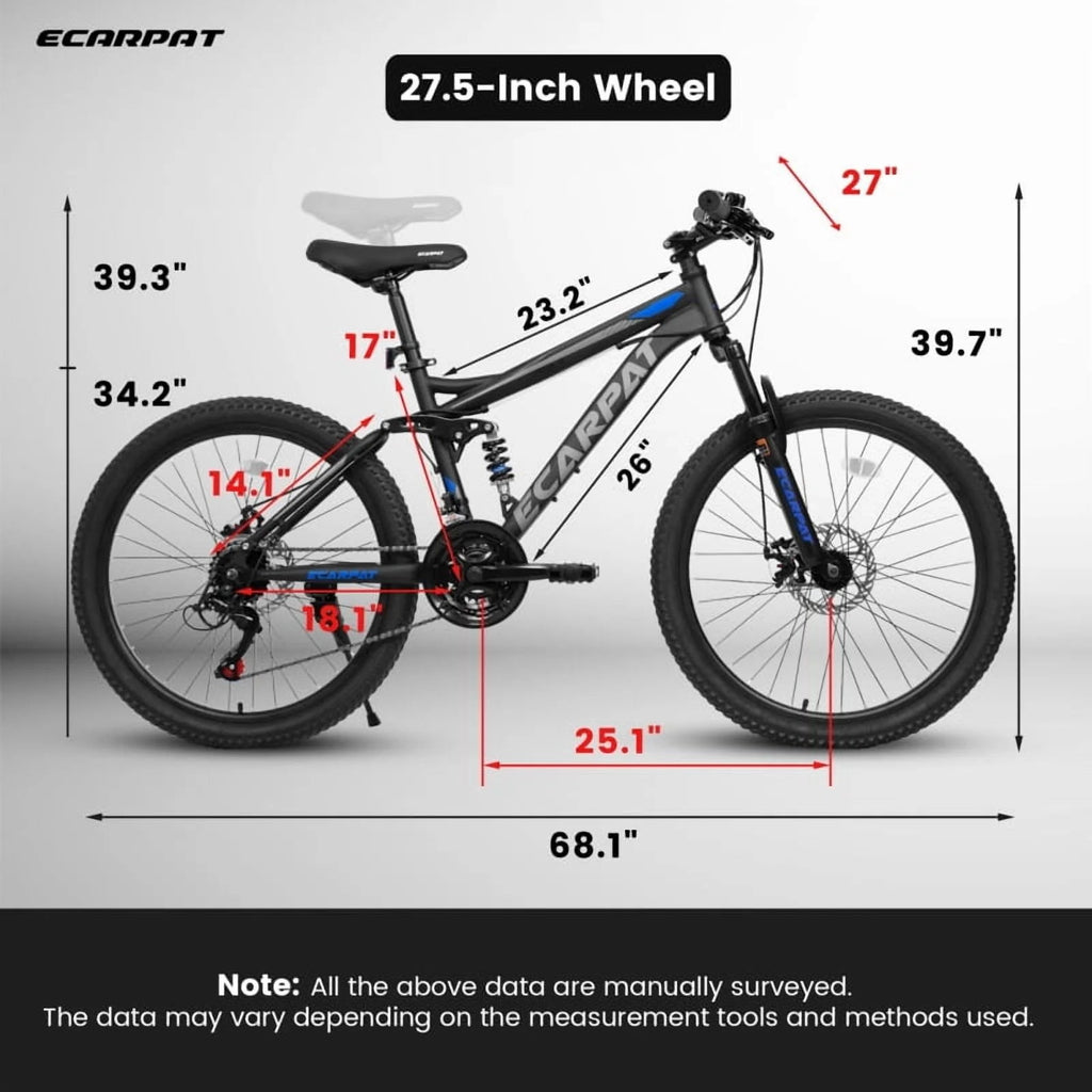 27.5 Inch Full Suspension Mountain Bike With Front And Rear Dual Shock Absorbers, Mechanical Disc Brakes, 21-Speed - A2760