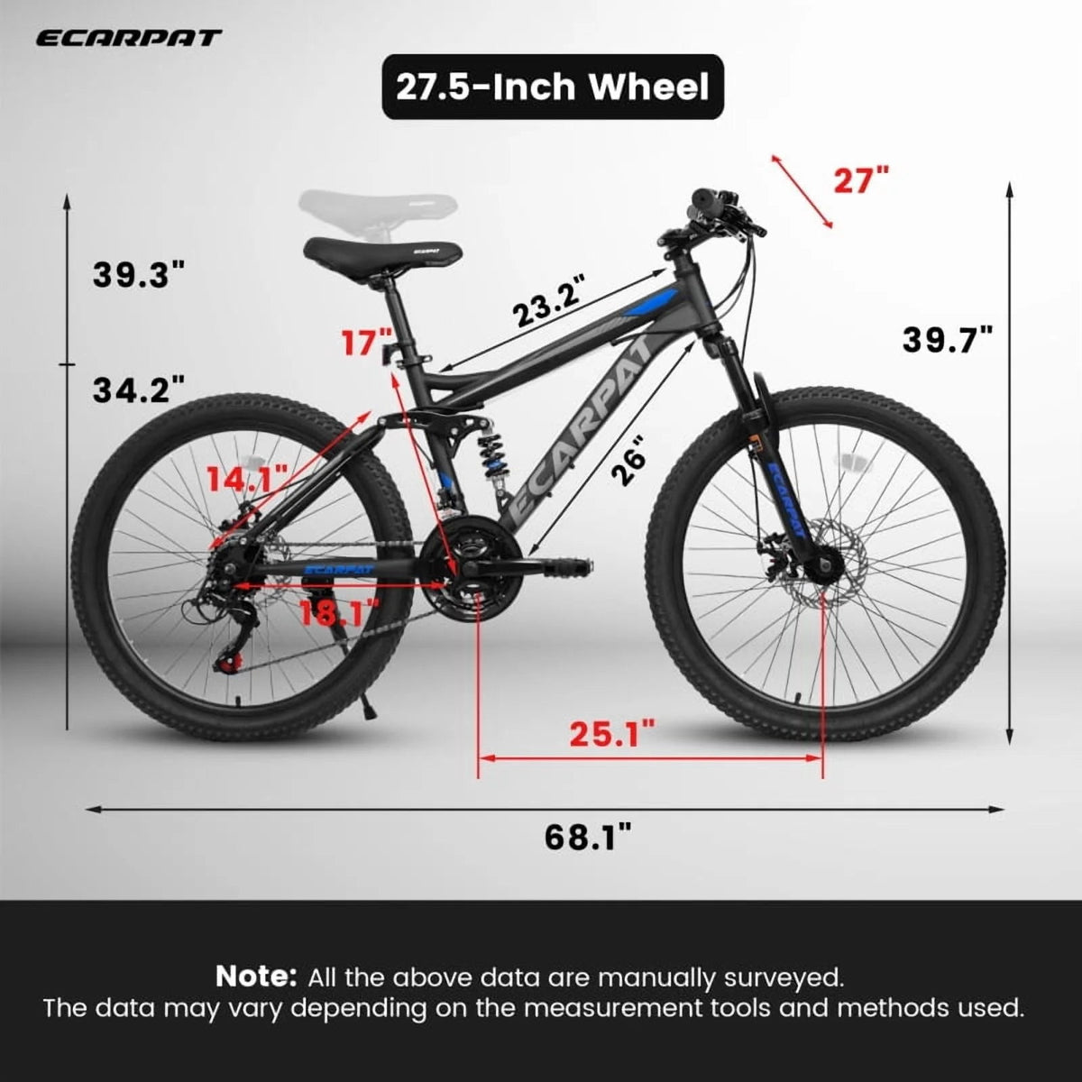 27.5 Inch Full Suspension Mountain Bike With Front And Rear Dual Shock Absorbers, Mechanical Disc Brakes, 21-Speed - A2760