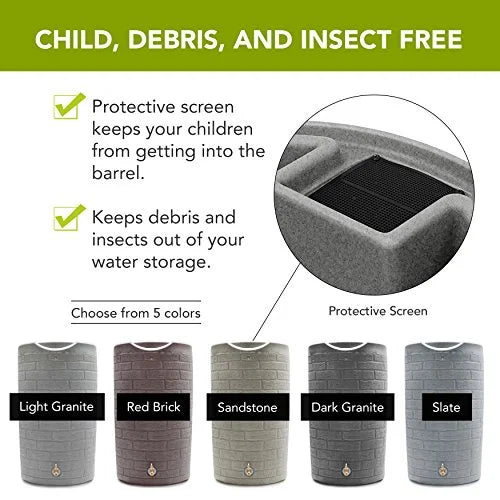 Good Ideas Impressions Downton Rain Saver Rain Barrel, 50 Gallon, Dark Granite - IMP-D50-DAR