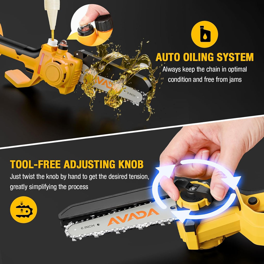AVADA 2-in-1 Electric Pole Saw With 6 Inch Brushless Mini Chainsaw, 2 x 3000mAh Batteries, 15.7FT Reach