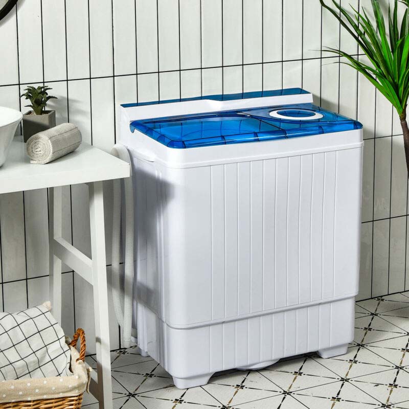 Portable Twin Tub Washer Dryer Combo With Drain Pump, 26 LBS - Blue/Gray