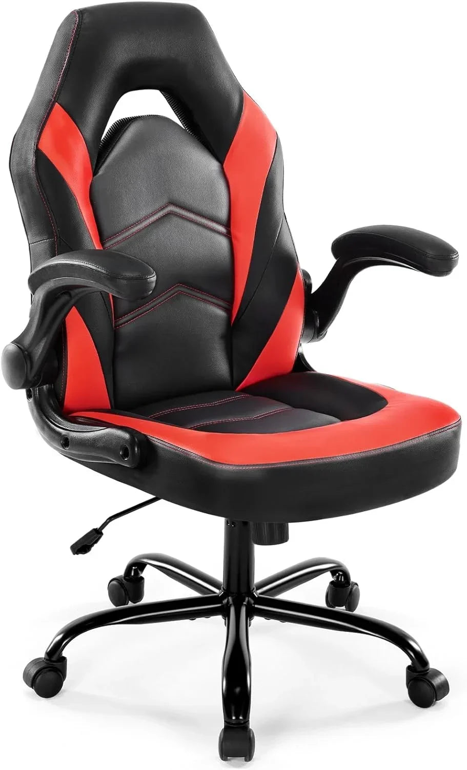 Ergonomic Computer Gaming Chair With PU Leather, Lumbar Support, And Flip-Up Armrests
