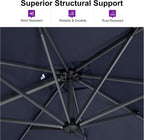 PURPLE LEAF 10 Feet Square Patio Cantilever Umbrella, Navy Blue