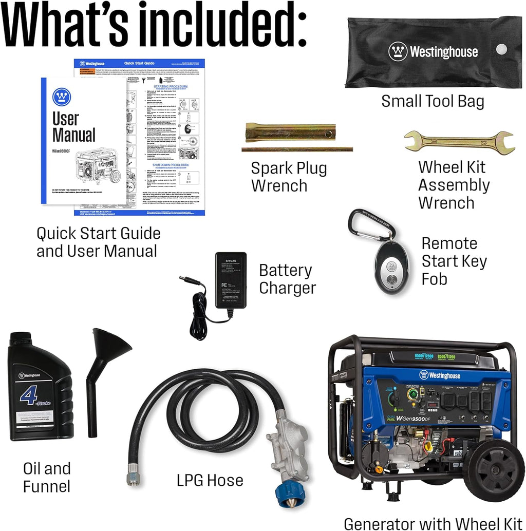 Westinghouse Dual Fuel Portable Generator, 12500 Watt, Gas And Propane, Remote Electric Start, Transfer Switch Ready