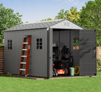 ZZM Outdoor Resin Storage Shed 6x11 Ft With Floor And Windows, Gray