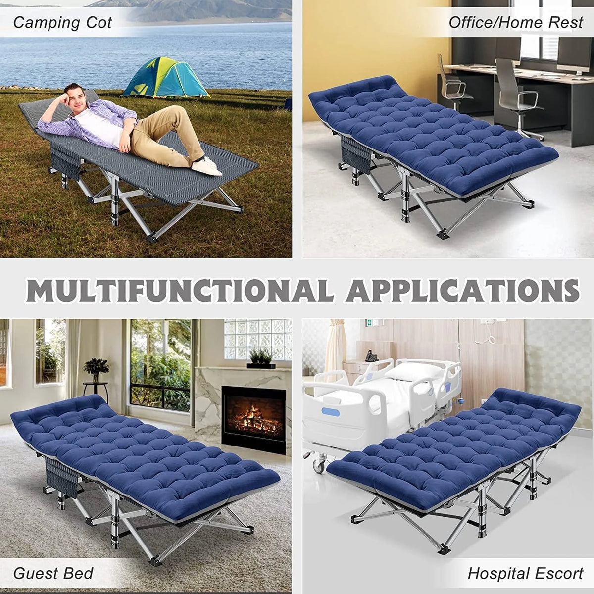 Slsy Folding Camping Cot 2 Pack, 75 x 28 x 14 in, 3.3 Inch 2-Sided Mattress - Carry Bag