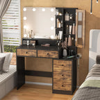 VEANERWOOD Makeup Vanity Desk With Lighted Mirror, Power Strip, 5 Drawers, White - 39.4in x 15.7in x 56.7in