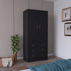 Devali Blue Double-Door Armoire With 3 Drawers And 1 Hanging Rod