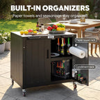 Outdoor Grill Cart With Storage Cabinet And Stainless Steel Top, 35-Inch, Black & Silver - KT2435 Series