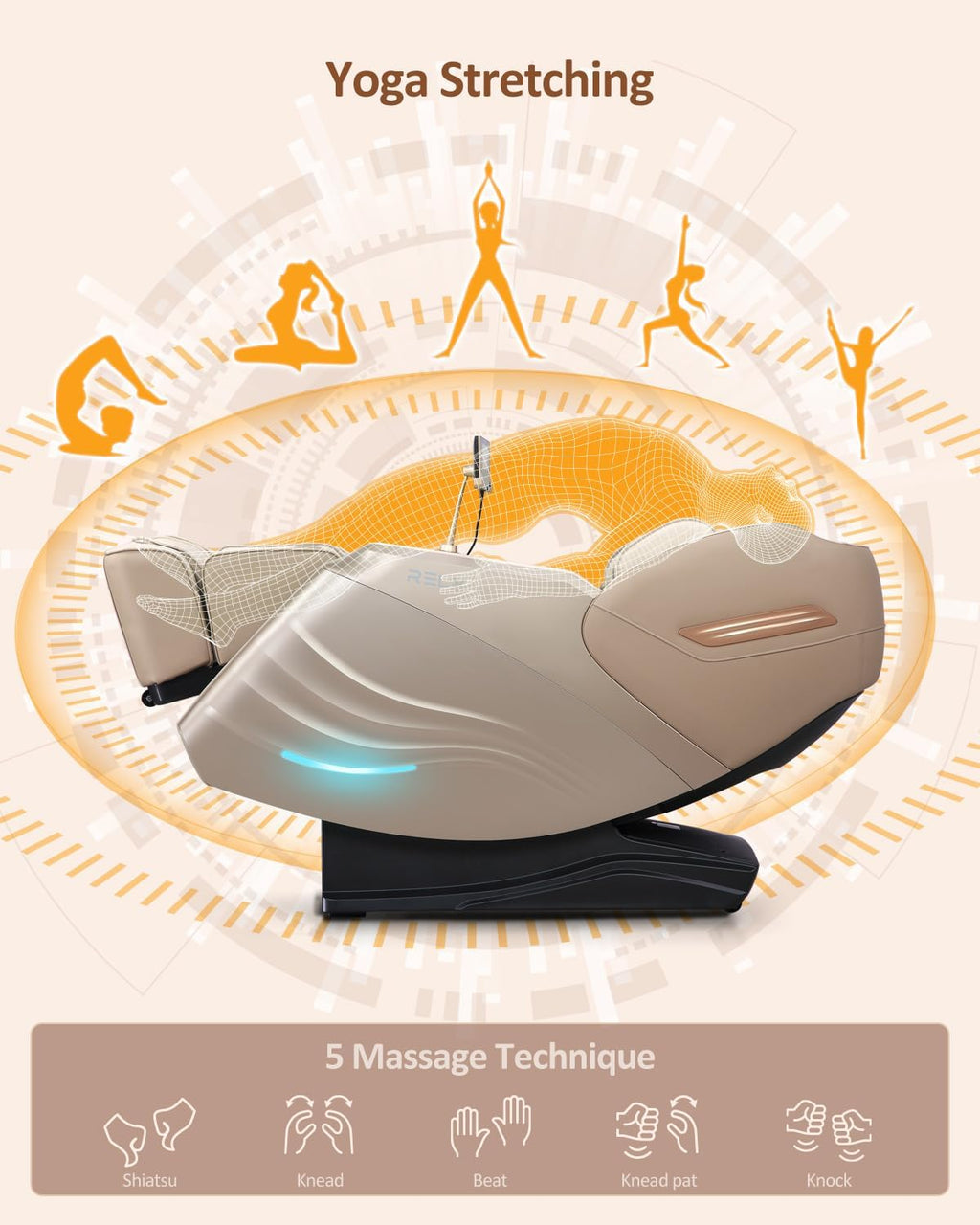 RELX Full Body Zero Gravity SL-Track Shiatsu Massage Chair, Cream
