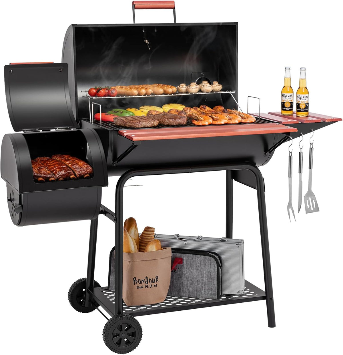 Royal Gourmet Charcoal Grill With Offset Smoker, 30-Inch, 811 Sq. In. - CC1830W