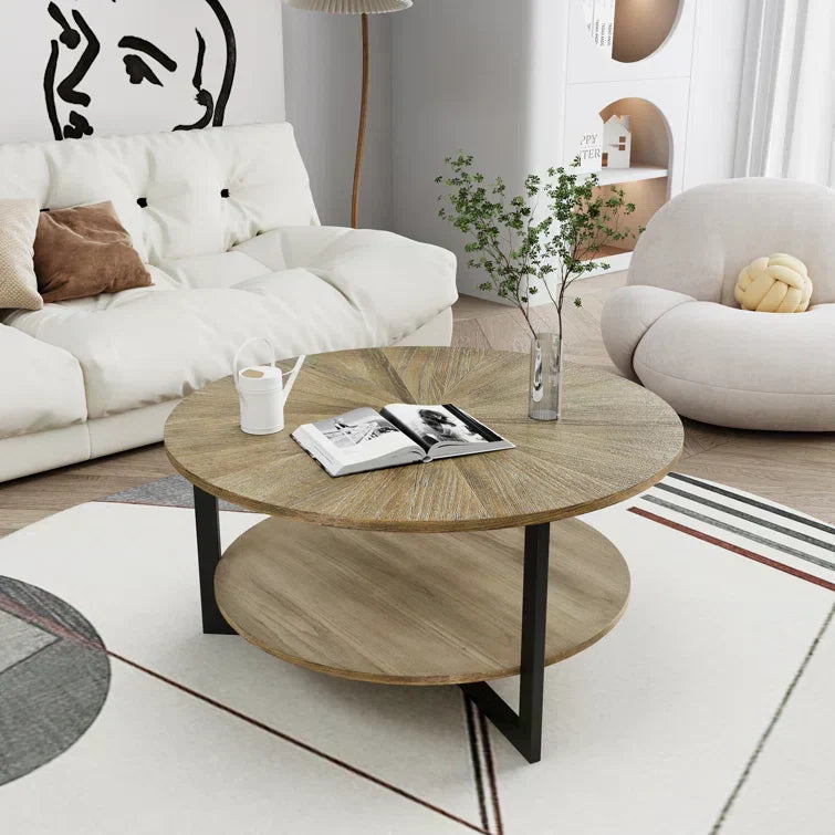 Round Coffee Table With Storage Shelf - 33.5 in
