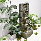 5-Tier Modern Cascading Indoor/Outdoor Fountain With LED Lights - Resin and Fiberglass