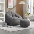 MOONMISS Microfiber Upholstered Round Bean Bag Sofa Chair With Ottoman - Gray