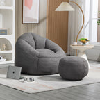 MOONMISS Microfiber Upholstered Round Bean Bag Sofa Chair With Ottoman - Gray