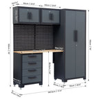 HPDMC 7-Piece Metal Garage Cabinet System With 4-Drawer Roller Cabinet, 47.2 in Workbench And Pegboards