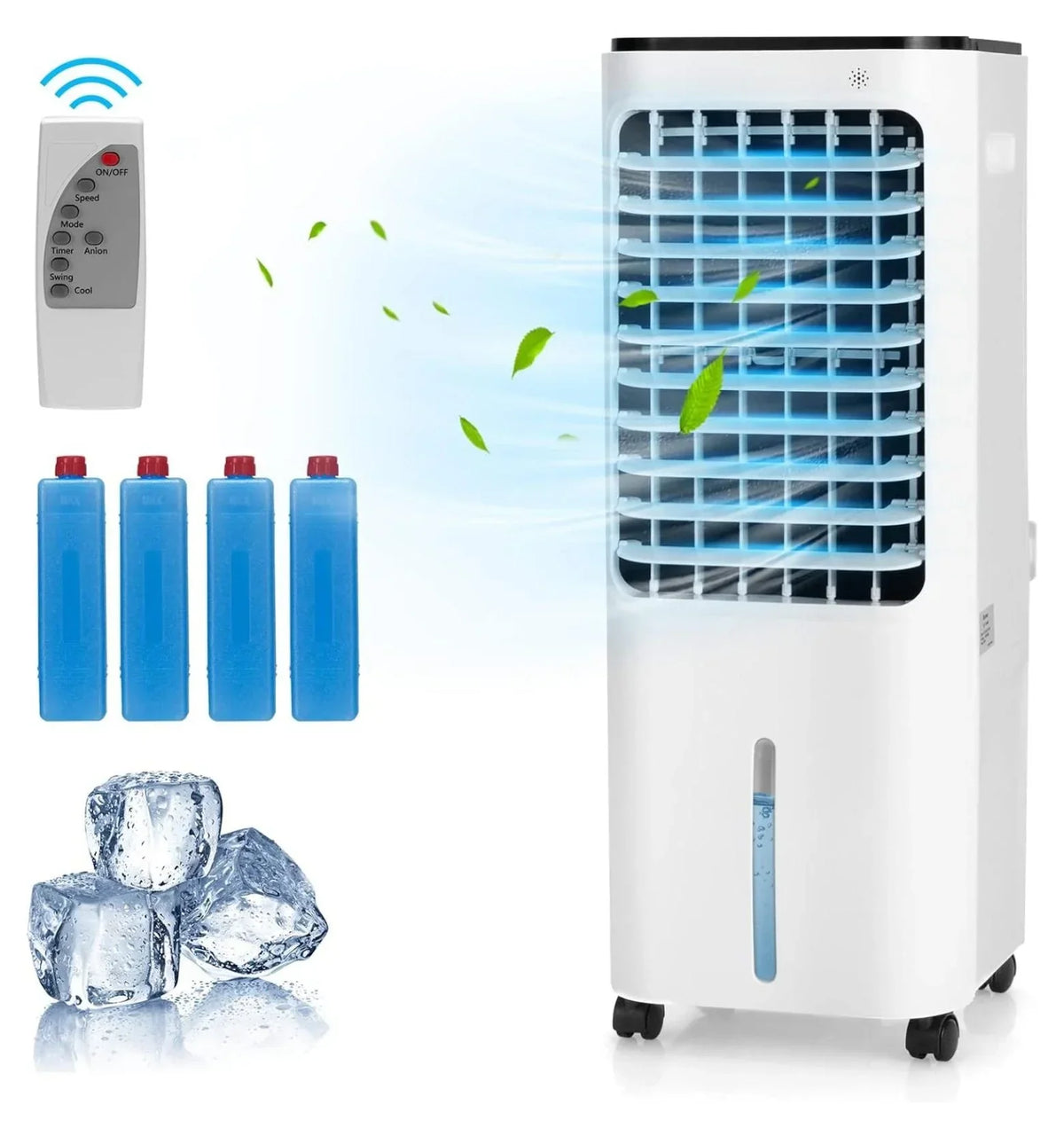 Bladeless Evaporative Cooler, 12L, 4 Ice Packs, 4 Modes, 3 Speeds, 7.5H Timer, White