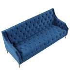 78 inch Dutch Plush Upholstered Chesterfield Sofa With Metal Legs, Button Tufted Back, Blue
