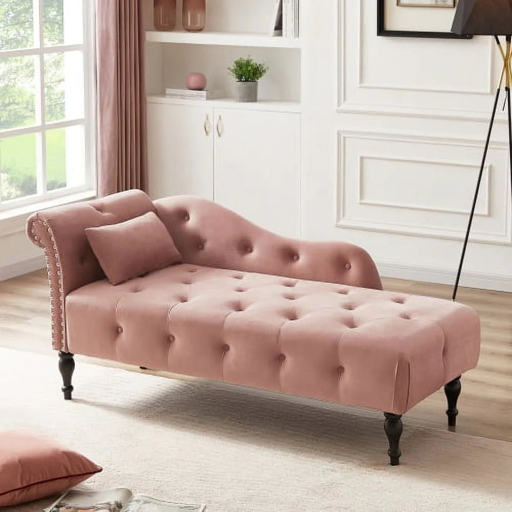 Velvet Chaise Lounge Chair 60.6in L x 27.5in W x 28.3in H - Rose