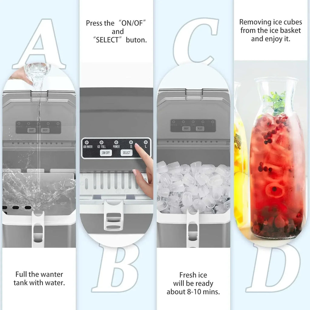 Countertop Ice Maker With Carry Handle, 26 lbs/24 Hrs, 2 Bullet Ice Sizes - Grey