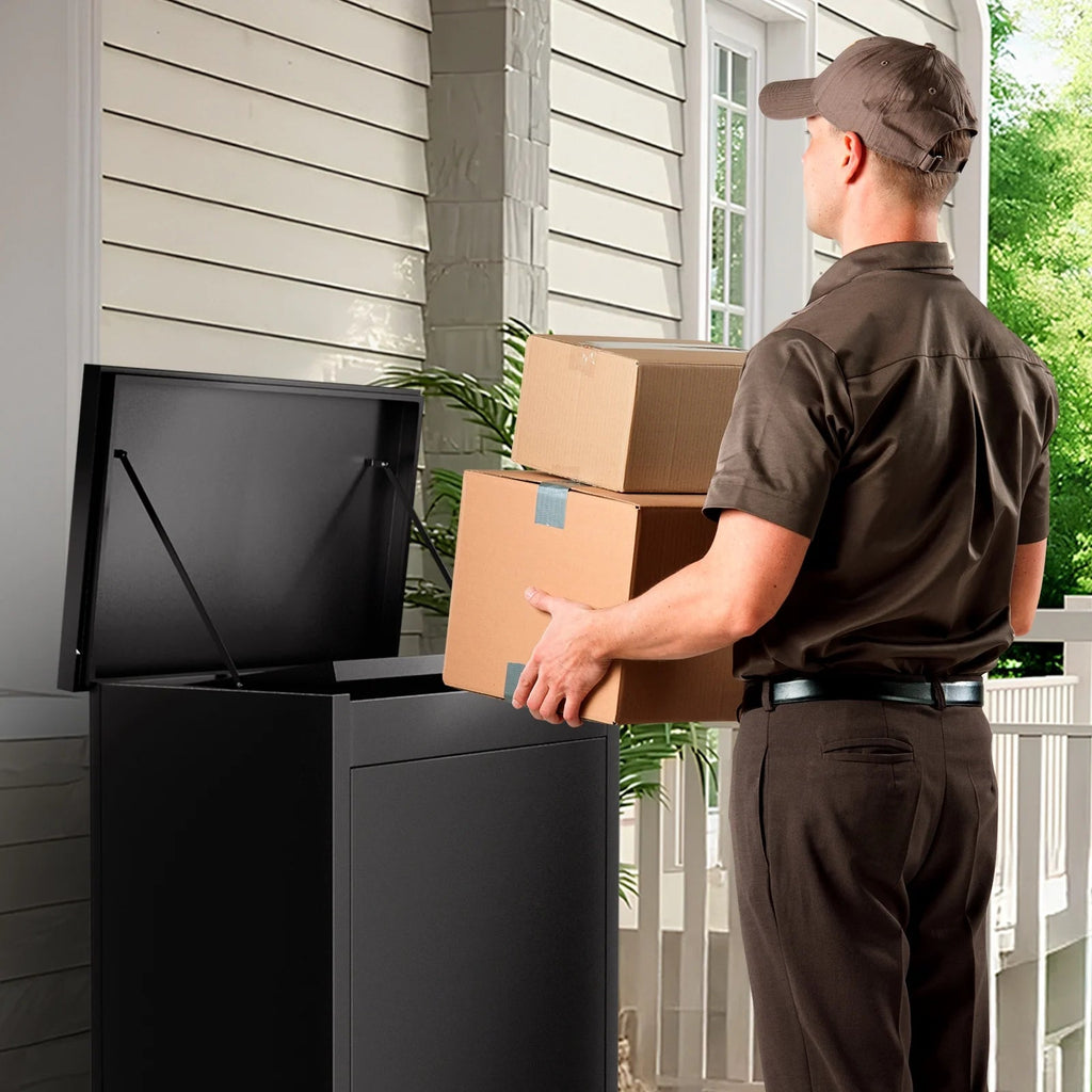Gaonala Steel Package Delivery Box 19.6x14.4x44.9in Lockable Weather-Resistant Black