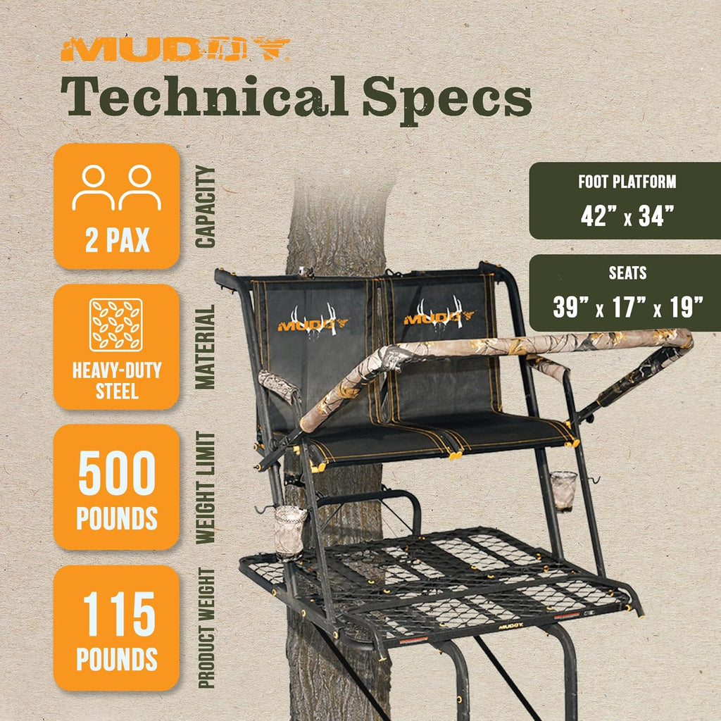 2-Person Ladder Tree Stand, 20ft, 500lb Capacity