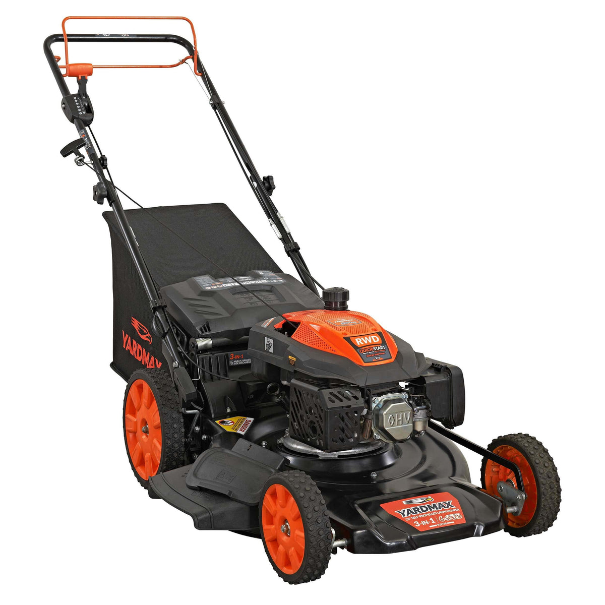YARDMAX 22 in 201cc 6-Speed CVT RWD 3-in-1 Self-Propelled Gas Lawn Mower - YG2760