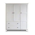 Solid Pine Wood Armoire, 3 Doors, 2 Drawers, 5 Shelves, 73.75 in H x 59.5 in W x 21.5 in D