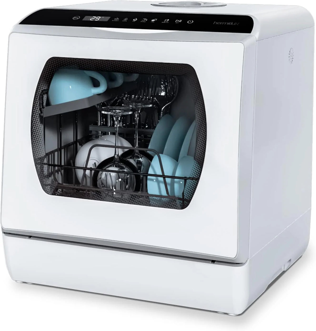 Portable Countertop Dishwasher, 5-Liter Built-In Water Tank, Glass Door
