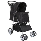 HomGarden 4 Wheel Foldable Pet Stroller Carrier Cart With Storage Basket And Cup Holder - Black