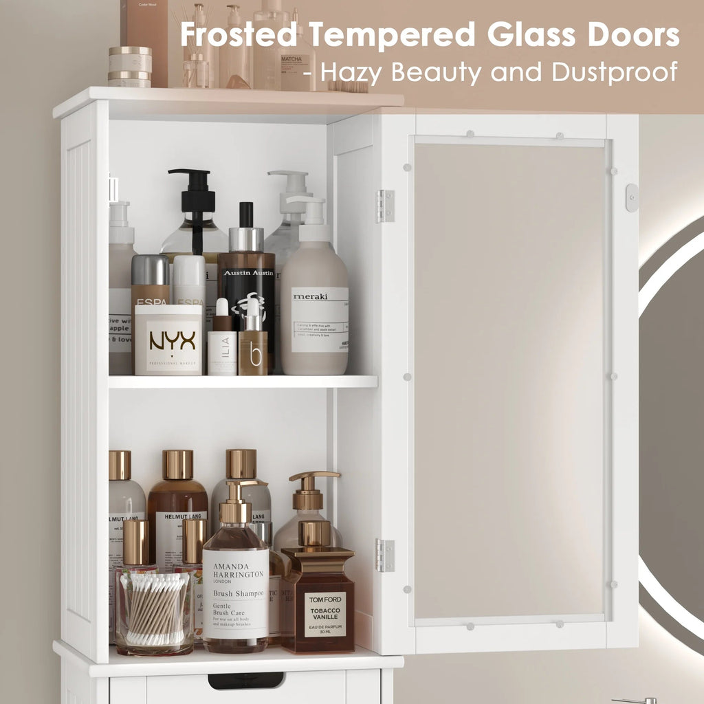 Homfa Tall Narrow Bathroom Storage Cabinet With Door And Drawer, 15.7in L x 11.8in W x 67in H, White