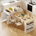 82.7 Wooden Kitchen Island With Extendable Dining Table And Double-Sized Storage
