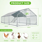Metal Chicken Run With Feeding Door, Anti-UV Cover And Perch - 6-5x10-ft, 13x10-ft, 20x10-ft Or 26x10-ft
