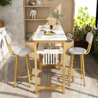 3-Piece White Faux Marble Bar Table And Chairs Set With 2 PU Cushion Bar Stools And 3-Tier Storage Shelves - Gold Frame