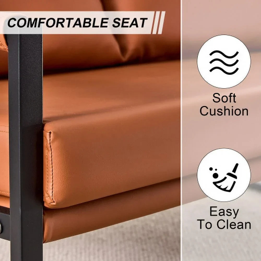 GVJMTKP Two-Seater Sofa Chair With 2 Pillows, PU Leather, Brown - SF-D008-BR
